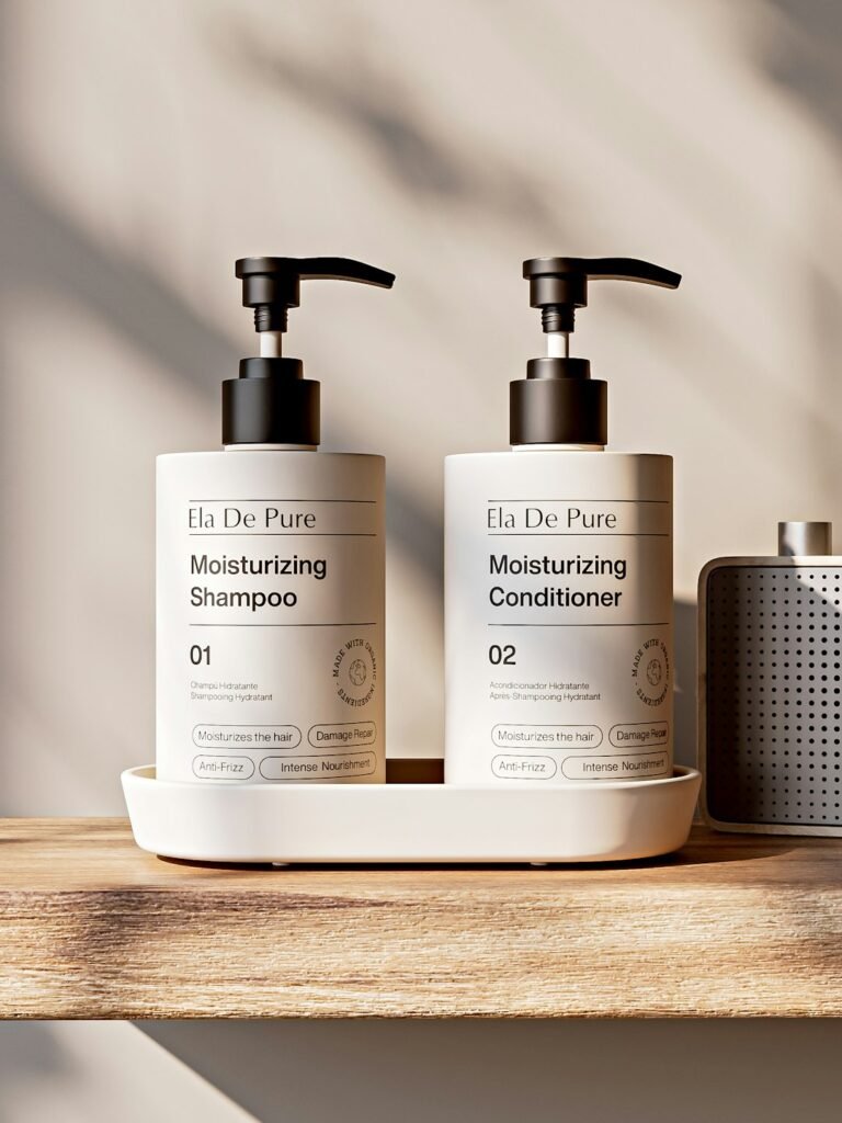 Cosmetic products on a shelf