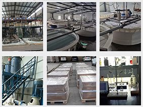 Collage of industrial scenes showcasing alumina production processes, including manufacturing equipment, processing tanks, packaging, and laboratory testing for high-purity alumina materials