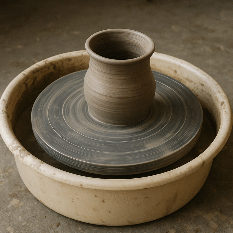 Pottery wheel with clay