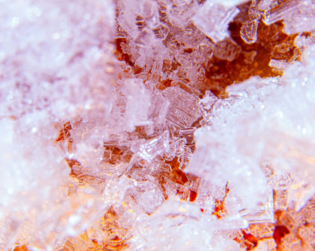 Close-up view of white fused alumina crystals