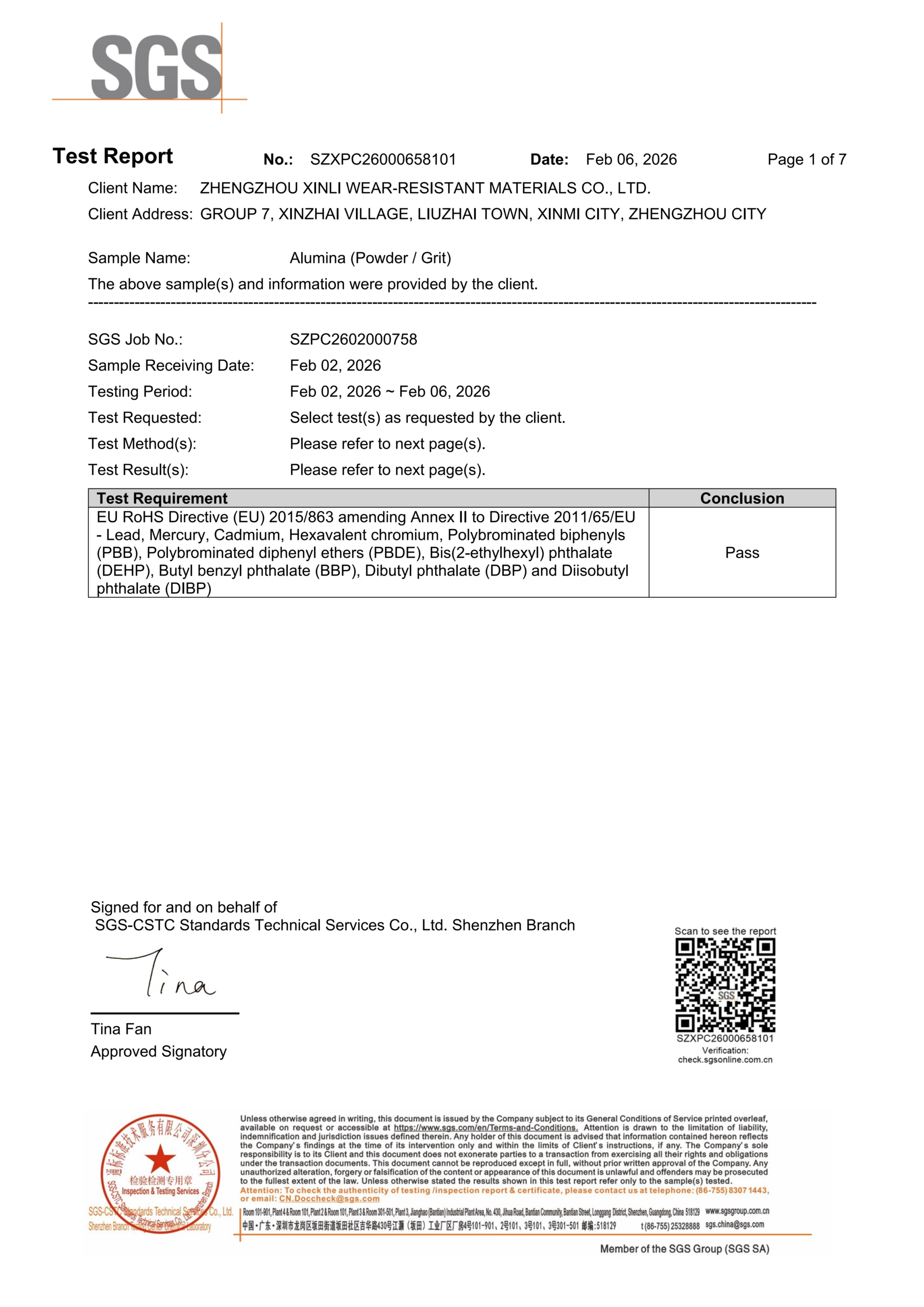 White Fused Alumina White Corundum 13 Test Report 1